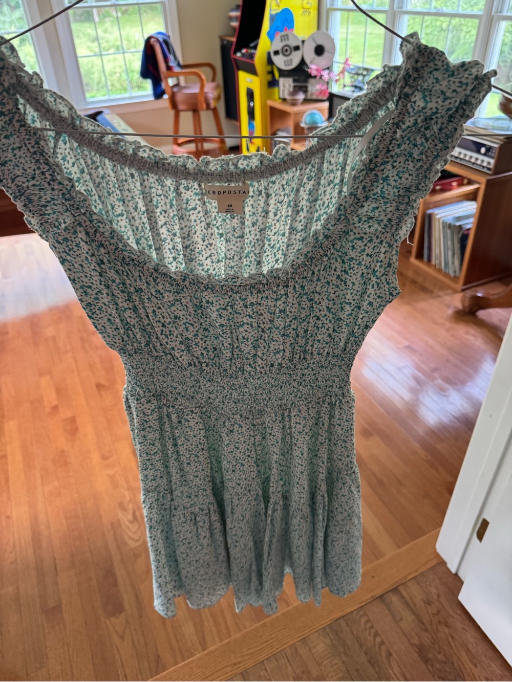 Aeropostale Women's Mint Floral Smocked Ruffle Dress